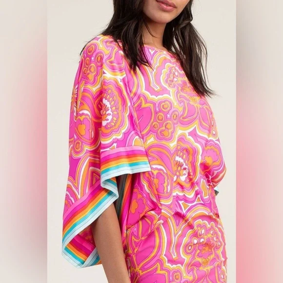 Trina Turk Pink and Orange Paisley Swim Coverup - Picture 4 of 8
